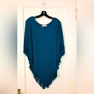 NWT_Women's Boho Blue Poncho with Fringe_NWT